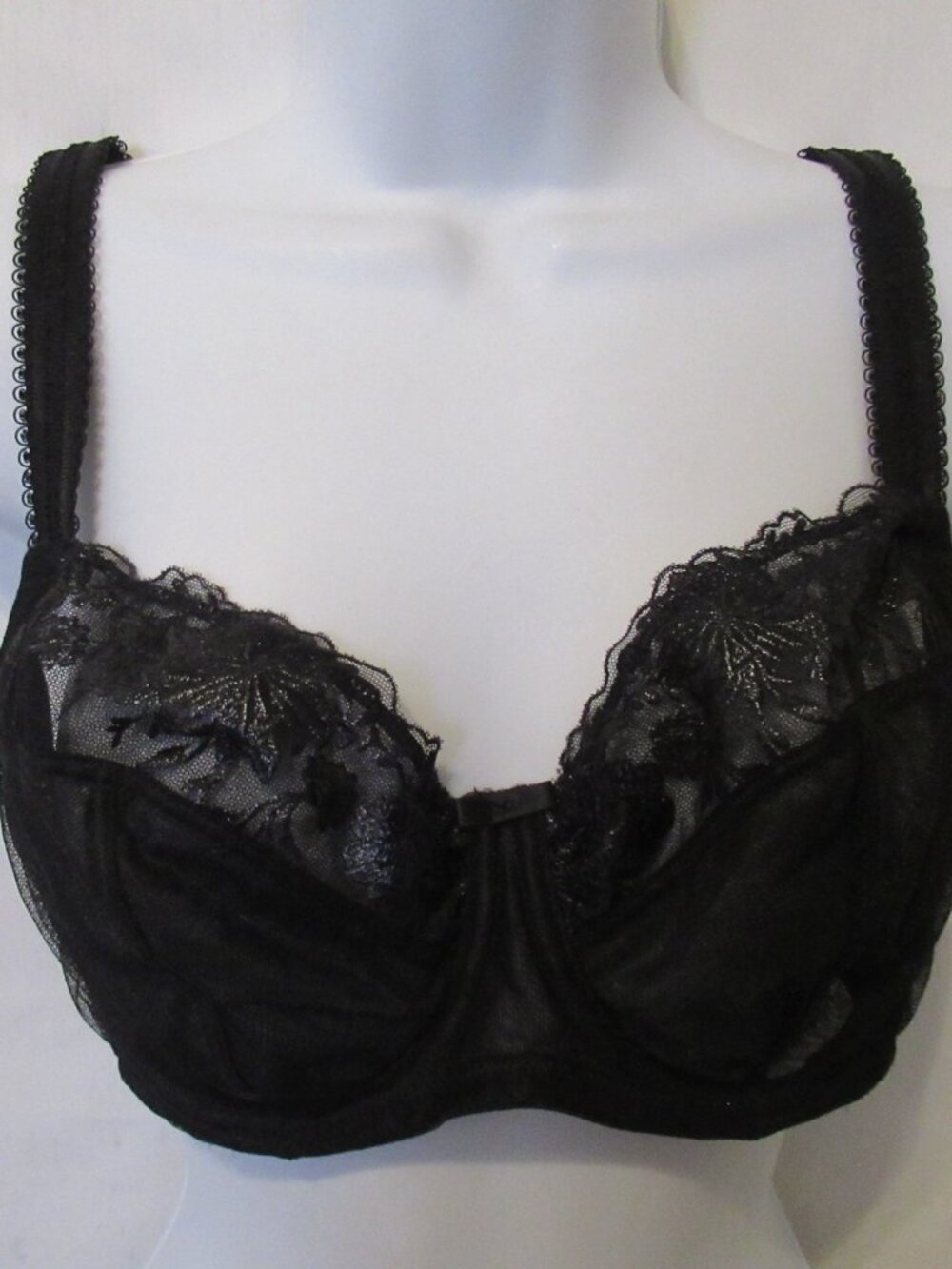 Paramour‎ Bra 36C Black Fleurs Four Section Cup Unlined Lace Underwire 115166